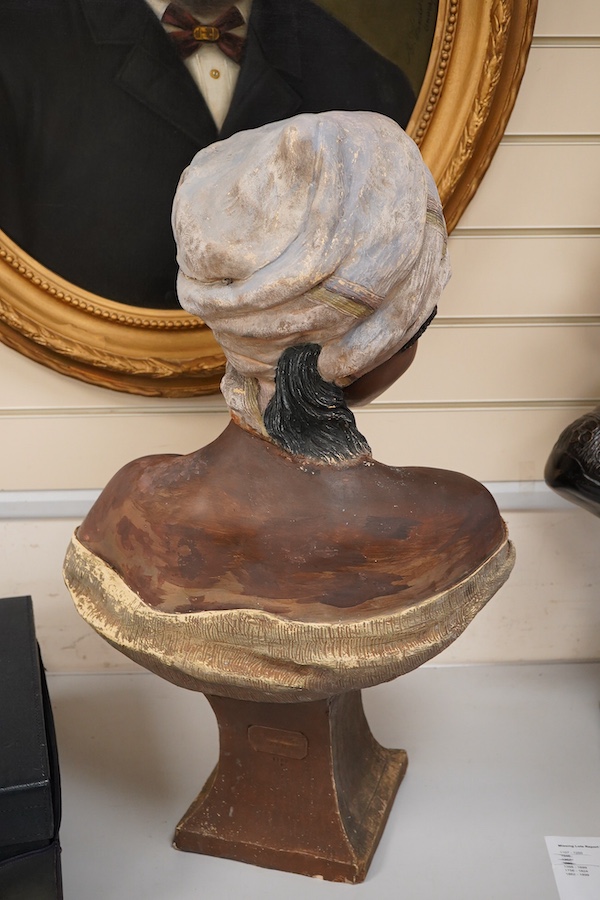 Auguste Maurice Art Noveau terracotta bust of a girl, Goldschrider, stamp to back near base, 71cm high